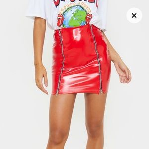 Brand New PrettyLittleThing Red Vinyl Mini Skirt